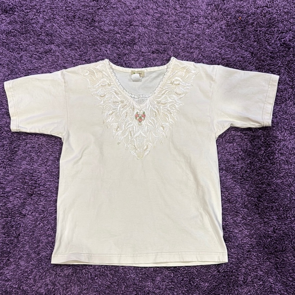 Vintage Cactus Brand White Embroidered Top
